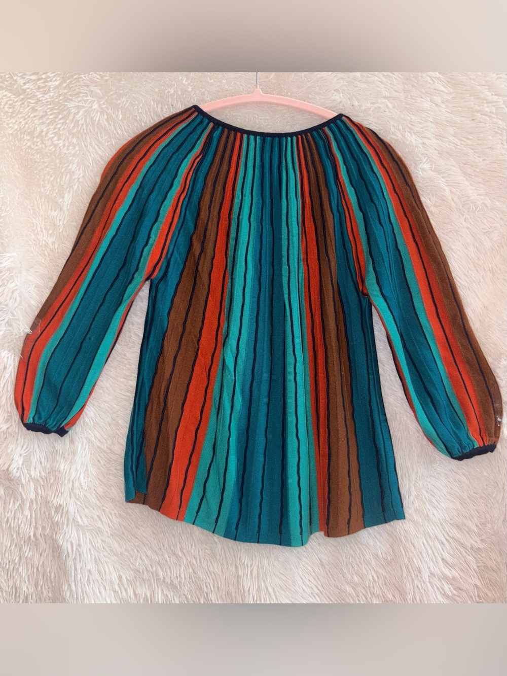 Ruby Rd. Teal, Rust & Brown Striped Rib-Knit Long Sleeve Top - Picture 3 of 4
